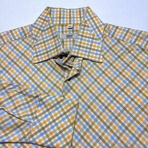 Debe‎ Callezione Shirt Mens XL Yellow Green Plaid Preppy Modern Office Colorful.